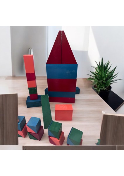 Bakgelal Büyük Boy Ahşap Geometrik Renkli Blok Seti, Ahşap Saklama Kutulu Geniş Boyutlu Geometrik Blok Seti - 66 Parça Montessori Eğitici Yapı Oyuncağı modelleri