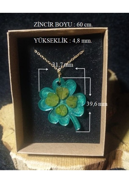 Epoksi Reçine Gerçek Yonca Yaprakları El Yapımı Paslanmaz Yonca Kolye