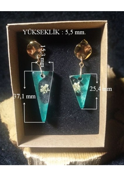 Epoksi Reçine Gerçek Çiçekli El Yapımı Paslanmaz Asimetrik Üçgen Küpe