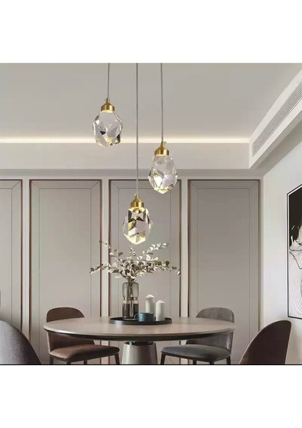 A+ Luxury Modern Kristalize Cam Sarkıt Üçlü LED Avize Gold Sarı