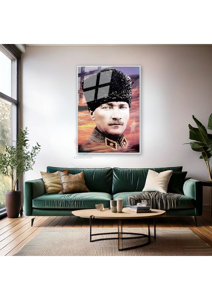Gökyüzü ve Atatürk Görseli Metal Çerçeveli Cam Tablo Hd Dijital Baskı Ev Ofis Dekoru