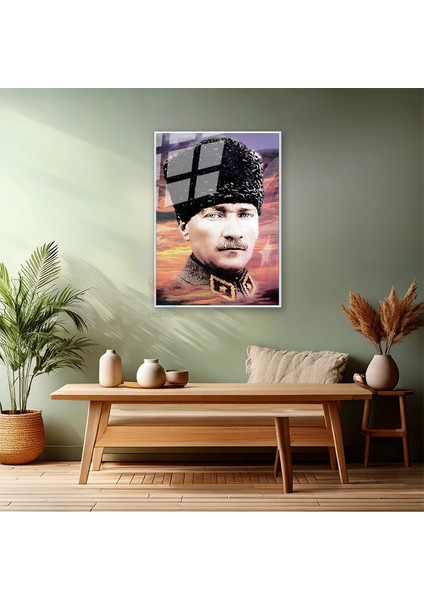 Gökyüzü ve Atatürk Görseli Metal Çerçeveli Cam Tablo Hd Dijital Baskı Ev Ofis Dekoru fiyatları