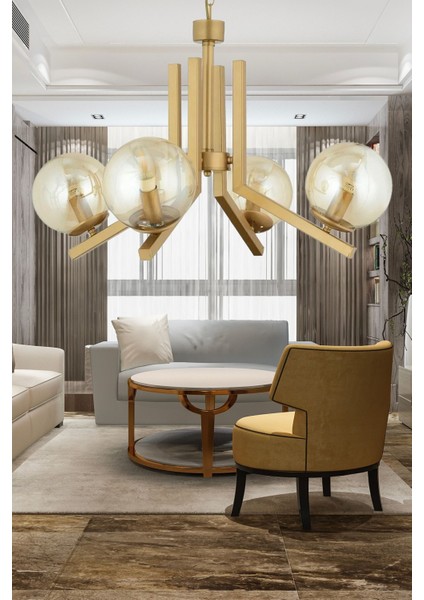 Mikel 4 Lü Eskitme Boyalı Bal Camlı Modern Genç Odası Yatak Odası Salon Avize