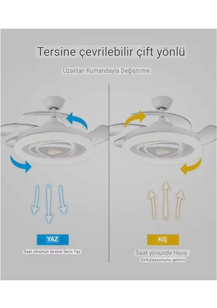 Tavan Vantilatörü Aydınlatmalı Gizli Kanat Pervaneli Kumandalı Açılır-Kapanır Kanat 3 Işık Rengi-02 indirimleri