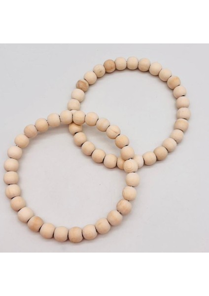 13 cm Ahşap Boncuklu Bilezik Model Ham Ahşap Renk Çift Sap