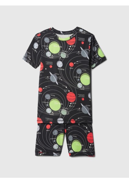 Erkek Çocuk Siyah Organik Pamuk Desenli Pijama Takımı