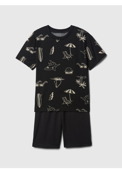 Erkek Çocuk Siyah Geri Dönüştürülmüş Pijama Takımı