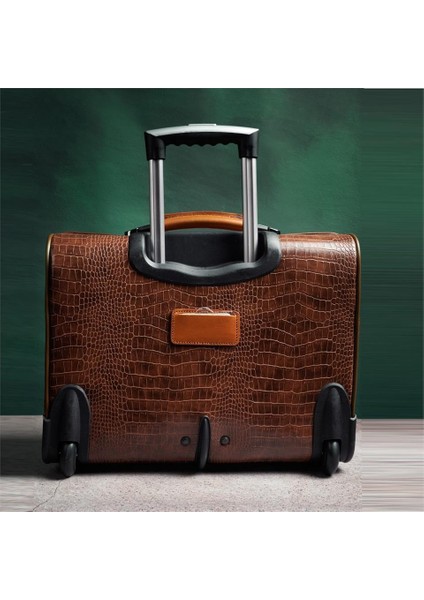 Retro Kroko Özel Üretim Vintage Kabin Boy Pilot Valiz Kahve fırsatları