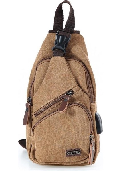 Ççs London 31184 Usb Aux Çıkışlı Kanvas Sırt Çantası Kahve
