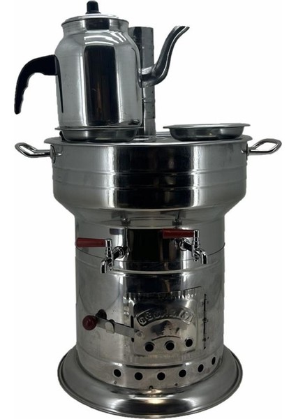 Paslanmaz 304 Çelik 10 Litre Çift Hazneli Demlikli Semaver