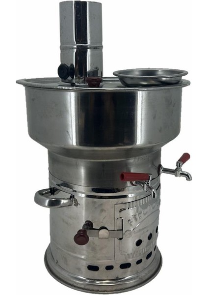 Paslanmaz 304 Çelik 10 Litre Çift Hazneli Demlikli Semaver