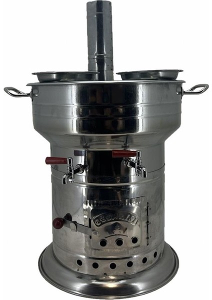 Paslanmaz 304 Çelik 10 Litre Çift Hazneli Demlikli Semaver