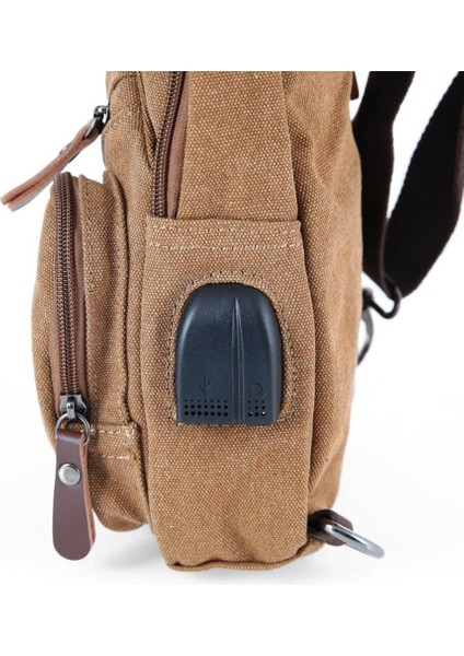 Ççs London 31184 Usb Aux Çıkışlı Kanvas Sırt Çantası Kahve modelleri