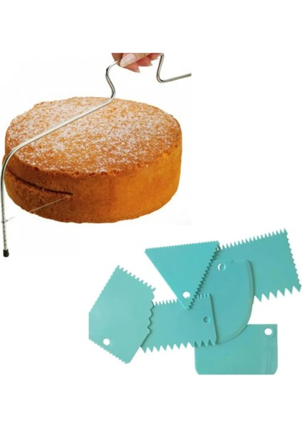 Pasta Kesici 34 cm ve Pasta Dekor Tarağı 6lı Pasta Sıvama Tarağı Seti Pasta Keki Testeresi