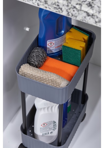 Easy 2 Katlı Çok Amaçlı Raf Banyo ve Mutfak Organizer Düzenleyici (Tekerlekli)