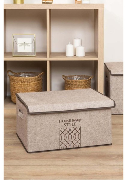 Keçe Kapaklı Maxi Saklama Kutusu Bej, 47 x 37 x 24 cm , 42 Litre