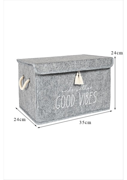 Keçe Kapaklı Mini Saklama Kutusu Gri, 35 x 24 x 24 cm , 20 Litre