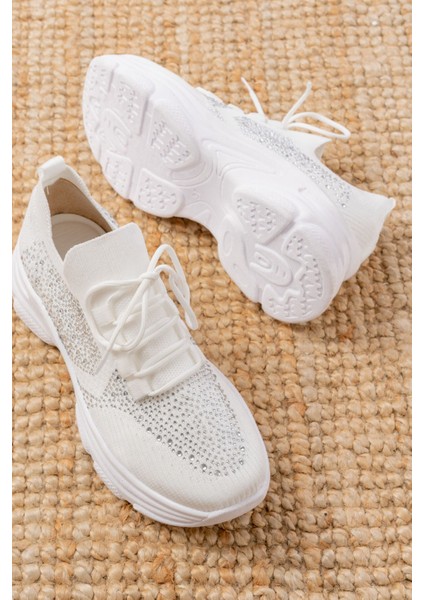 3002 Bağcıklı Fileli Taş Aksesuarlı Günlük Spor Ayakkabı fırsatları