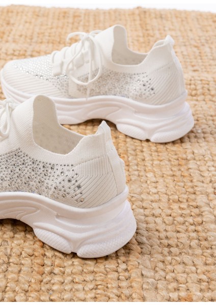 3002 Bağcıklı Fileli Taş Aksesuarlı Günlük Spor Ayakkabı indirimleri