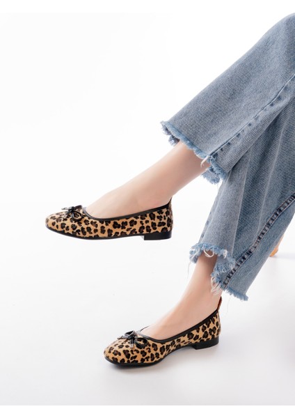 Potin Leopar Fiyonklu ( 2 Cm) Oval Burunlu Günlük Kullanım Babet modelleri