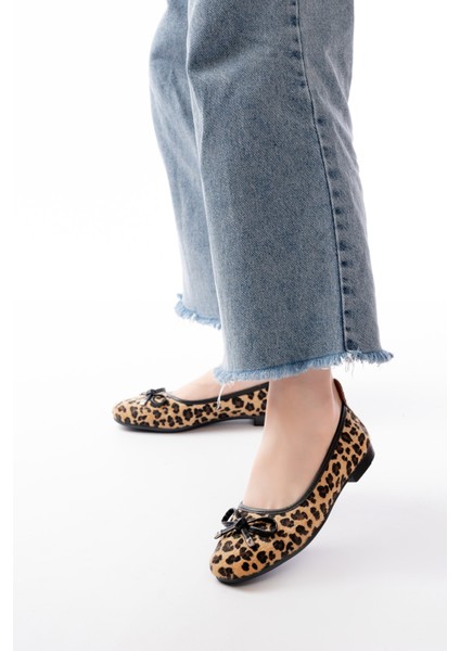 Potin Leopar Fiyonklu ( 2 Cm) Oval Burunlu Günlük Kullanım Babet fırsatları