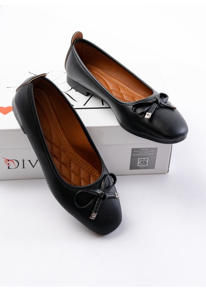 Potin Siyah Fiyonklu ( 2 Cm) Oval Burunlu Günlük Kullanım Babet