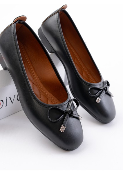 Potin Siyah Fiyonklu ( 2 Cm) Oval Burunlu Günlük Kullanım Babet fırsatları