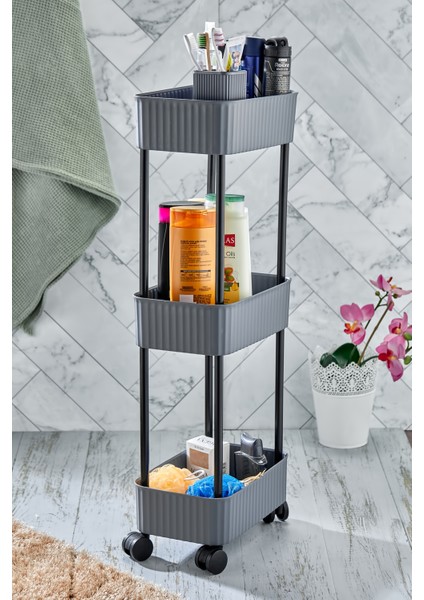 Easy 3 Katlı Çok Amaçlı Raf Banyo ve Mutfak Organizer Düzenleyici (Tekerlekli)