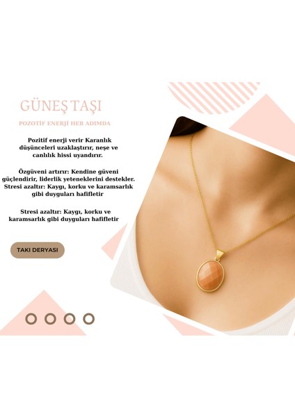 Unisex Güneş Taşı Kolye Doğal Taş Enerji Kolyesi 8 gr Hediye Için Ideal