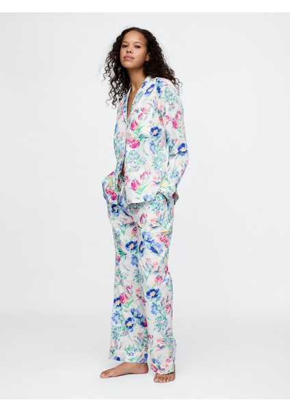 Kadın Çok Renkli Poplin Pijama Gömleği
