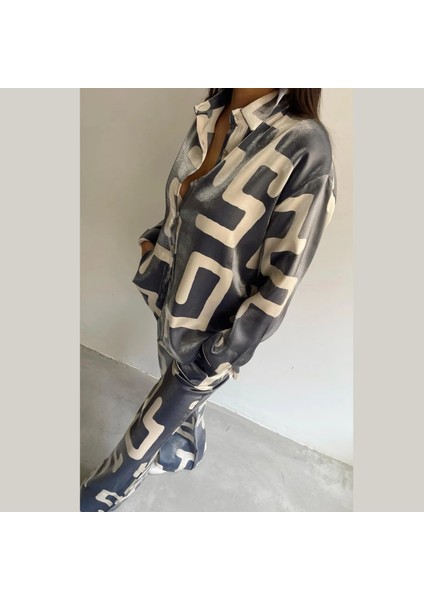 Geometrik Desenli Saten Tunik & Pantolon Takım indirimleri