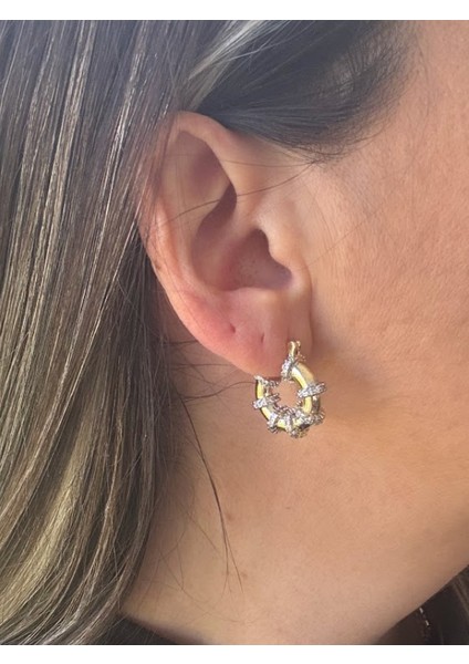 Bym Modeli Taşlı Halka Küpe