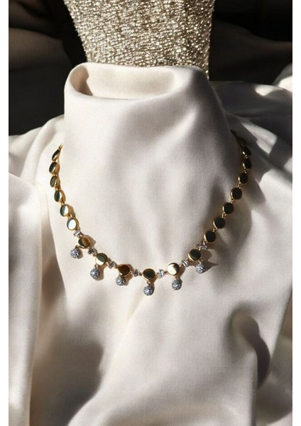 Gold Kaplama Taş Detaylı Vintage Kolye