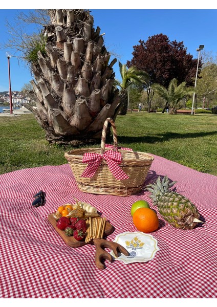 m Çift Renkli Fiyonklu Piknik Sepeti ve Sofra Bezi Seti fırsatları