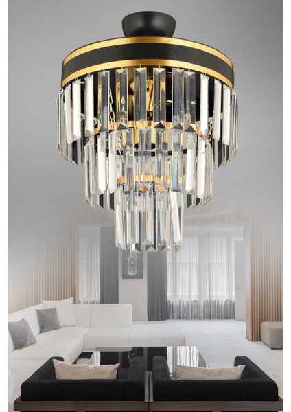 Çağla 4 Lü Siyaha Gold Yaldızlı 30 Luk Modern Salon Avizesi