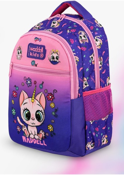 Lisanslı Mor-Pembe Kedi Desenli Kız Çocuk Okul Sırt Çantası & Beslenme Çantası & Kalemlik modelleri