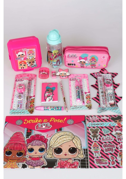 Dekomus Ile Lisanslı L.o.l. Surprıse 24 Parça Premıum Kırtasiye Seti Kalem Çantası,çift Taraflı Not Defteri,cetvel,kurşun Kalem,kalemtraş ve Silgi Seti