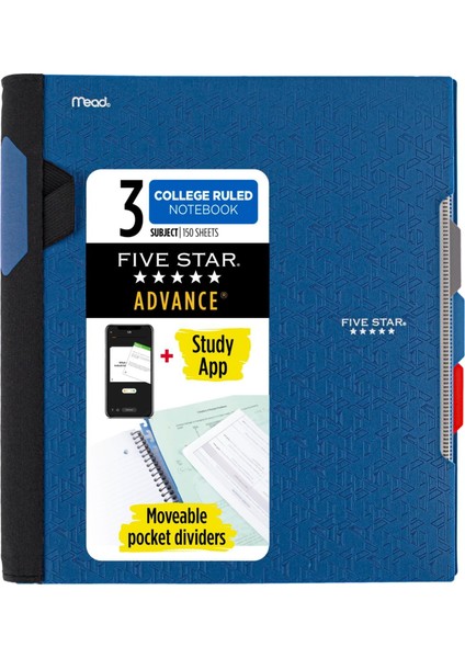 Star Advance Spiral Defterler, 3 Konu, Kolej Çizgili Kağıt, 28 cm x 20 Cm, 150 Yaprak, Spiral Korumalı ve Hareketli Bölücülerle Birlikte, Mavi (73138)