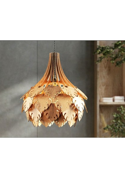 Ingiliz Tarzı Çınar Yaprağı Modern Globe Küre Doğal Ahşap Mdf 3D Lazer Kesim Rustik Salon Avize