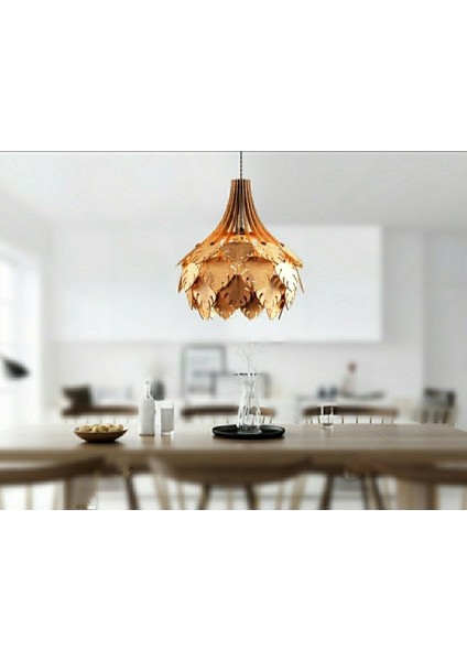 Ingiliz Tarzı Çınar Yaprağı Modern Globe Küre Doğal Ahşap Mdf 3D Lazer Kesim Rustik Salon Avize