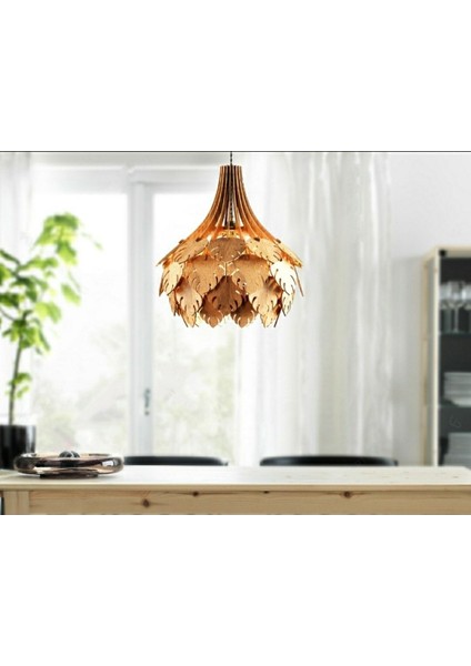 Ingiliz Tarzı Çınar Yaprağı Modern Globe Küre Doğal Ahşap Mdf 3D Lazer Kesim Rustik Salon Avize
