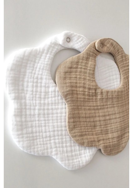 Beyaz ve Bej 2'li %100 Pamuklu Organik 8 Katlı Müslin Bebek Mama Önlüğü / Yakalık / Salya Önlüğü fiyatları
