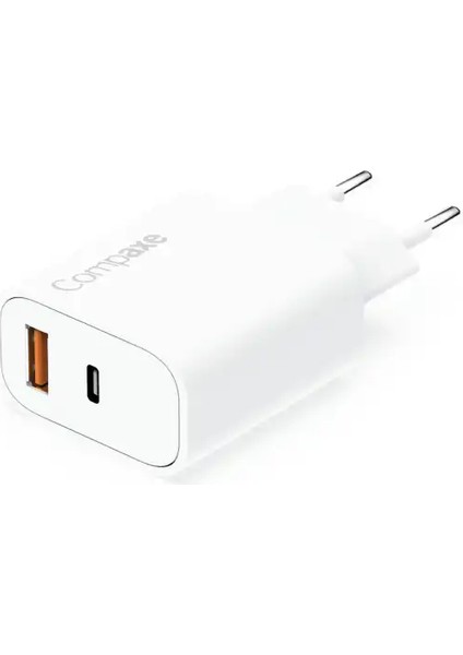 20W Pd3.0/quick Charge Qc3.0 Type Usb-C +Usb A Hızlı Beyaz Ev Şarj Adaptörü