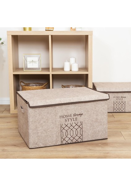 Keçe Kapaklı Çok Amaçlı Saklama Kutusu Mega Plus, Bej, 57 x 41 x 31 cm , 72 Litre