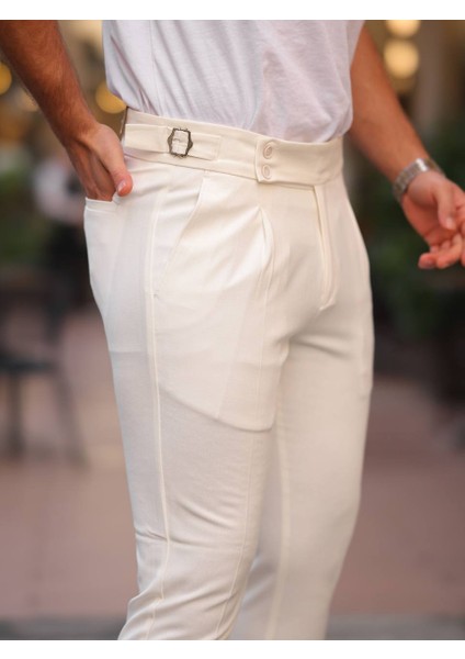 Erkek Old Money Kendinden Kemerli Kumaş Pantolon