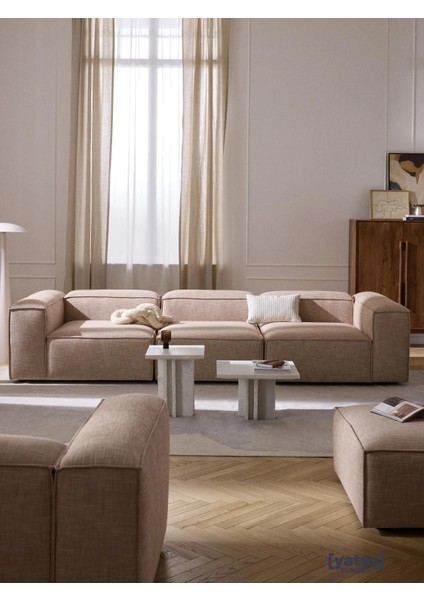 Most Mollis 3 Modül Kanepe Koltuk 09 Bej Keten Kumaş Yataş Sünger (Evinize Teslim)