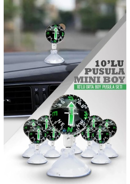Araç Içi Vantuzlu Siyah 10'lu Mini Pusula Seti Araç Işıksız Pusula