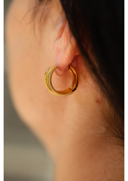 14 Ayar Altın Üç Sıra Ajda Halka Küpe fırsatları