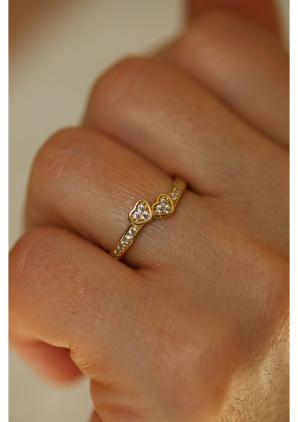 14 Ayar Altın Taşlı Ikiz Kalpler Yüzük fiyatları