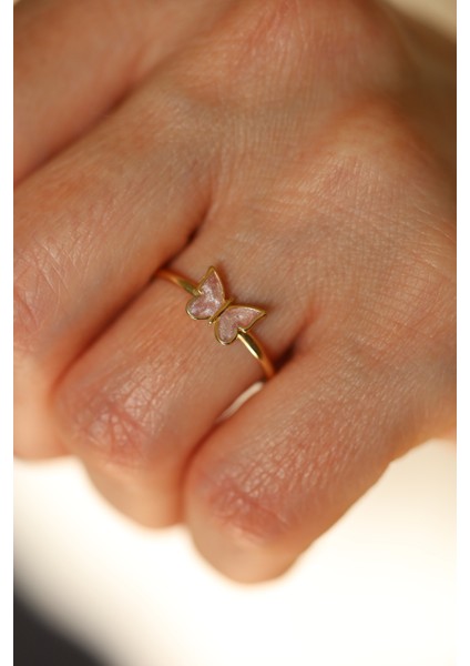 14 Ayar Altın Pembe Kelebek Yüzük